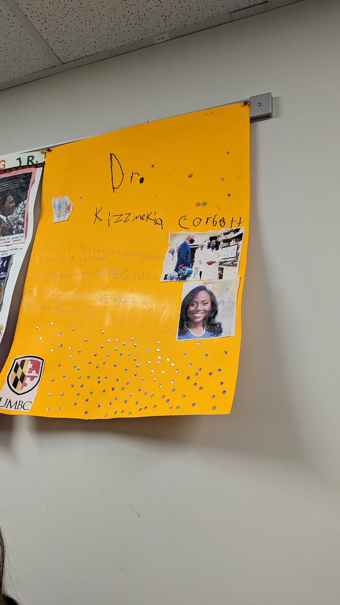 Went to a Reading Night at my kids school last night and was SO excited to see a UMBC Alum on a student's Black History Month project! 🖤💛 @KizzyPhD #UMBCProud