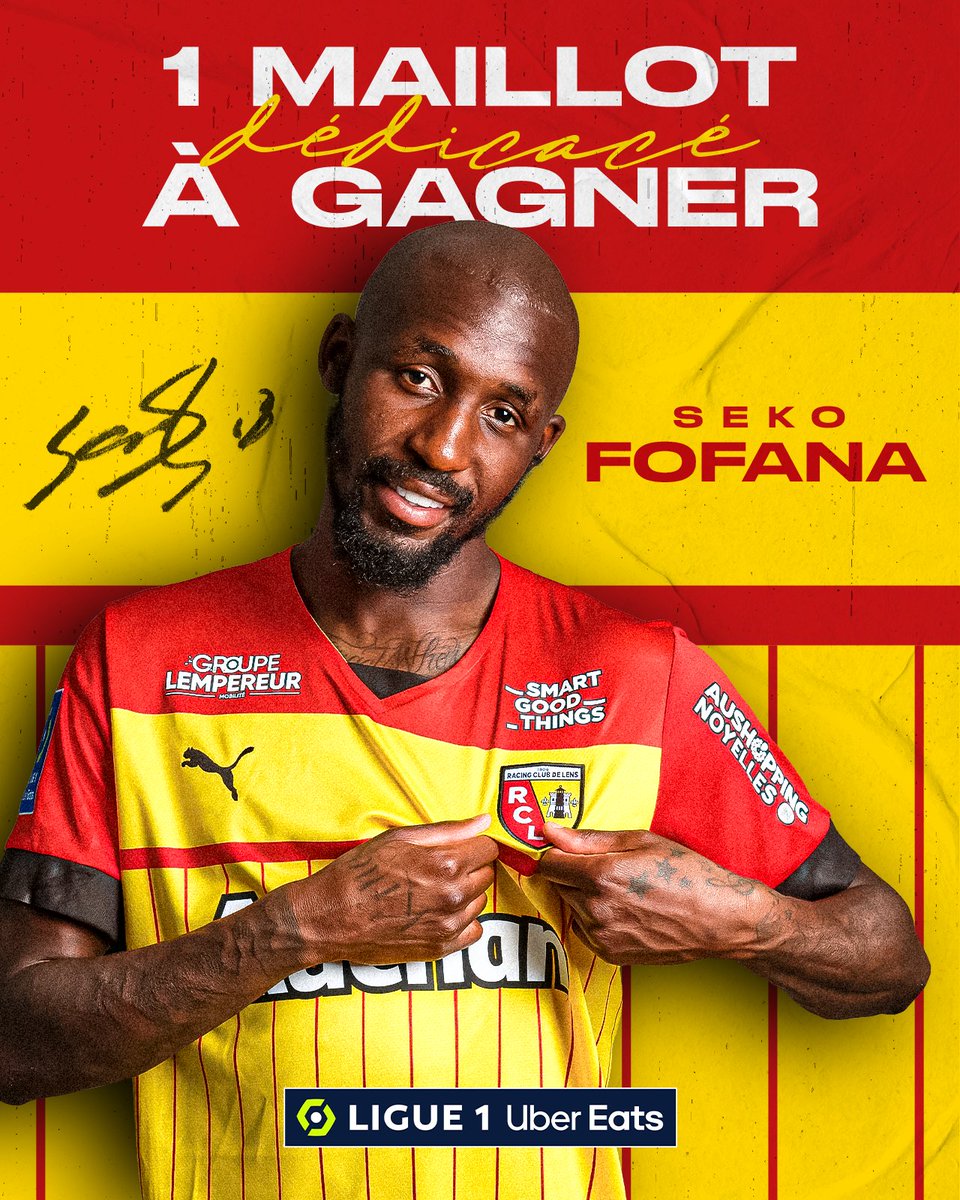 👕✍️  Envie de gagner un maillot dédicacé par  𝗦𝗲𝗸𝗼 𝗙𝗼𝗳𝗮𝗻𝗮 🇨🇮  ? 

1) RT + Follow <a href="/Ligue1UberEats/">Ligue1UberEats</a> et <a href="/RCLens/">Racing Club de Lens</a> 🔁 
2) Combien de buts seront inscrits lors du #DerbyDuNord ⚽️ ?
3) Croise les doigts 🍀 !

🔜 #RCLLOSC