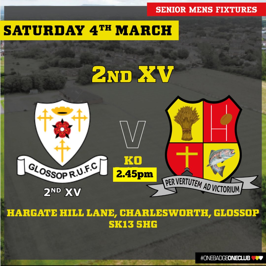 ‼️2nd XV UPDATED KO TIME‼️

Please note the 2nd XV away game at Glossop is now 2.45pm KO

#onebadgeoneclub 
#wearetarleton 
❤️💛🖤