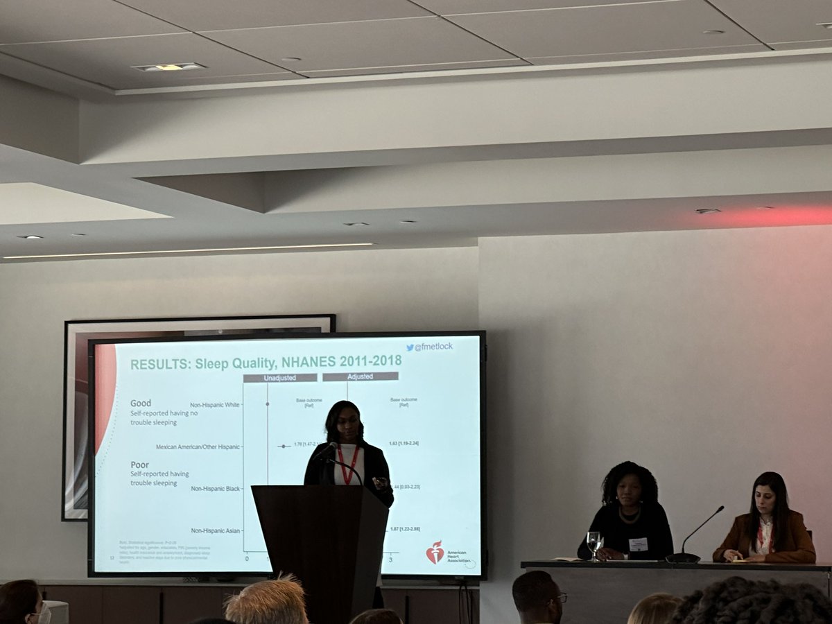 rantocran's tweet photo. PhD student @fmetlock from @JHUNursing is talking about her work examining sleep quality in #NHANES #LE8 

#EPILifestyle23 @JAHA_AHA @AHAMeetings #JAHAMeetingReport #ahajournals https://t.co/DG1ki5xve4