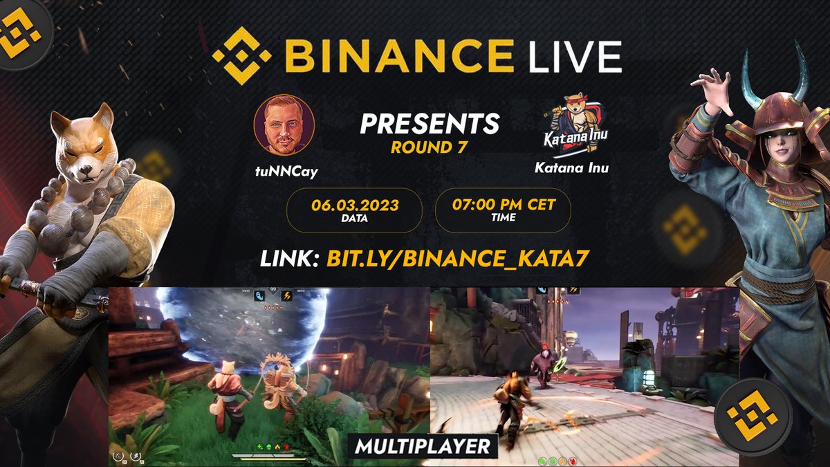 Hey #KataFam, it's time for round 7⚔️on Binance live!🎮🥳

Don't miss out on this exciting #livestream our game in action of #KatanaInu Game🔥🚀

📅Monday 06/03/23 - 7 PM CET 🫴
Link: bit.ly/binance_kata7
Are you ready? Comment👇
