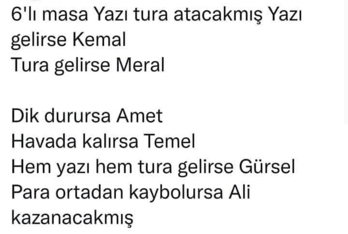 SON DAKİKA !!!
Altılı masa pazartesi tekrar bir araya gelecekmiş altta okuduklarınıza göre karar verilecekmiş