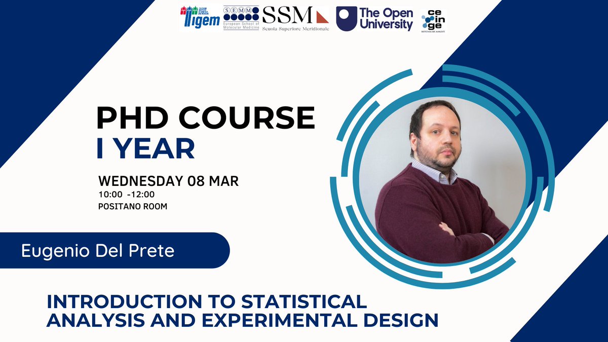 Tigem_Telethon's tweet photo. #PhDCourses #TIGEM
Today lesson: Introduction to statistical analysis
and experimental design
Speaker: Eugenio Del Prete
#PhDcourses #genetherapy @semm_it @Ceinge #SSM @OpenUniversity https://t.co/SponNH6ryA
