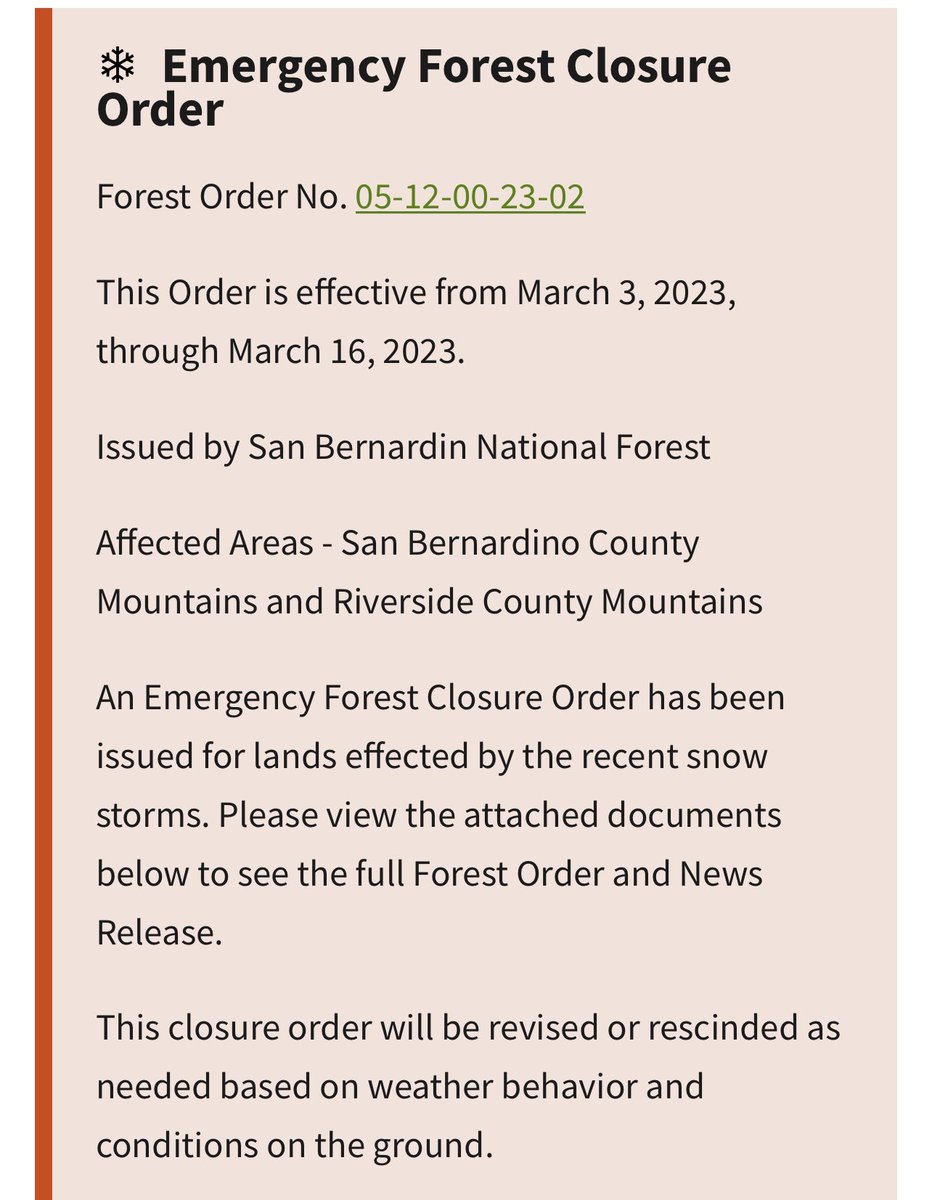 If you planned on visiting our local mountains for fun this weekend, please reconsider your plans. The National Forest Service has issued an EMERGENCY CLOSURE ORDER. Access restricted to residents & emergency crews ONLY. Crews are working around the clock. fs.usda.gov/sbnf