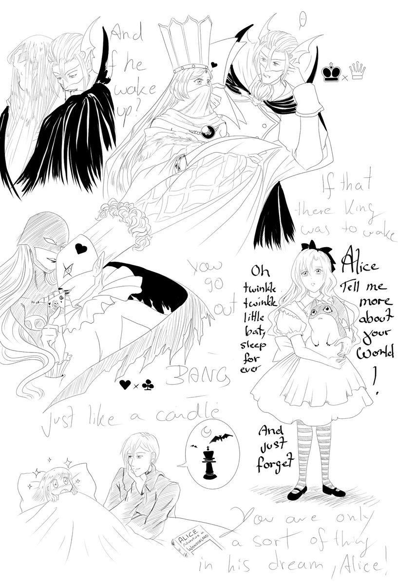 Raku_Arts's tweet image. Ich habe mich dran gewagt meine #Digimon #Fanfiction weiter zu korrigieren und musste nebenbei was kritzeln, weil dieses Kaninchenloch einfach zu tief ist.
(Sollte ich das irgendwann hinter mir haben werde ich mich so ehrenlos betrinken…)
#myotismon #doodleart #aliceinwonderland