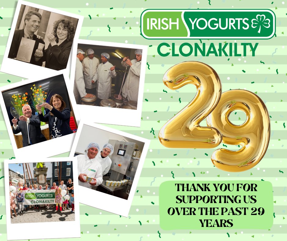 This week Irish Yogurts Clonakilty celebrated its 29th year in business🎉 We would like to thank all of our loyal customers and staff for the support over  the years! Here's to the next 29👌
#IrishYogurtsClonakilty #29thanniversary