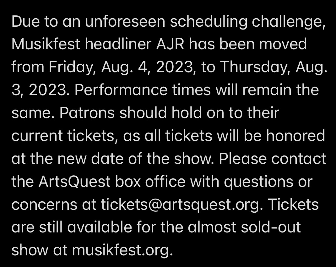❗Musikfest Headliner AJR Performance DATE CHANGE❗