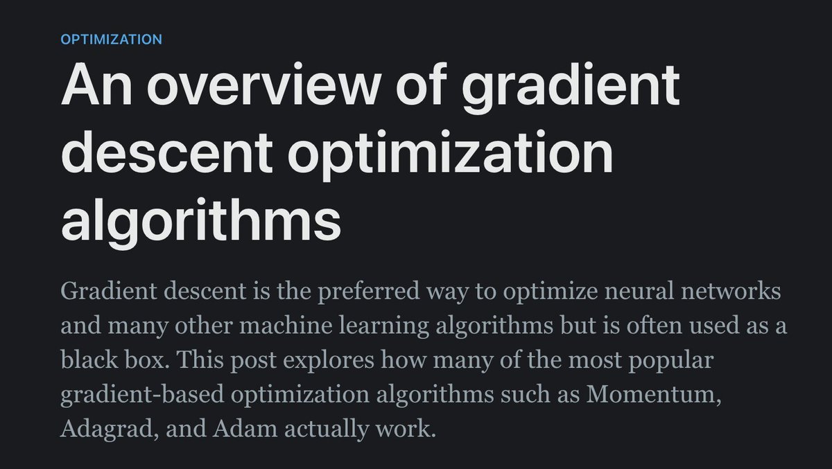 Here is a great resource to understand how Gradient Descent works and learn about many of its variations:

ruder.io/optimizing-gra… via @seb_ruder

And it's completely FREE.