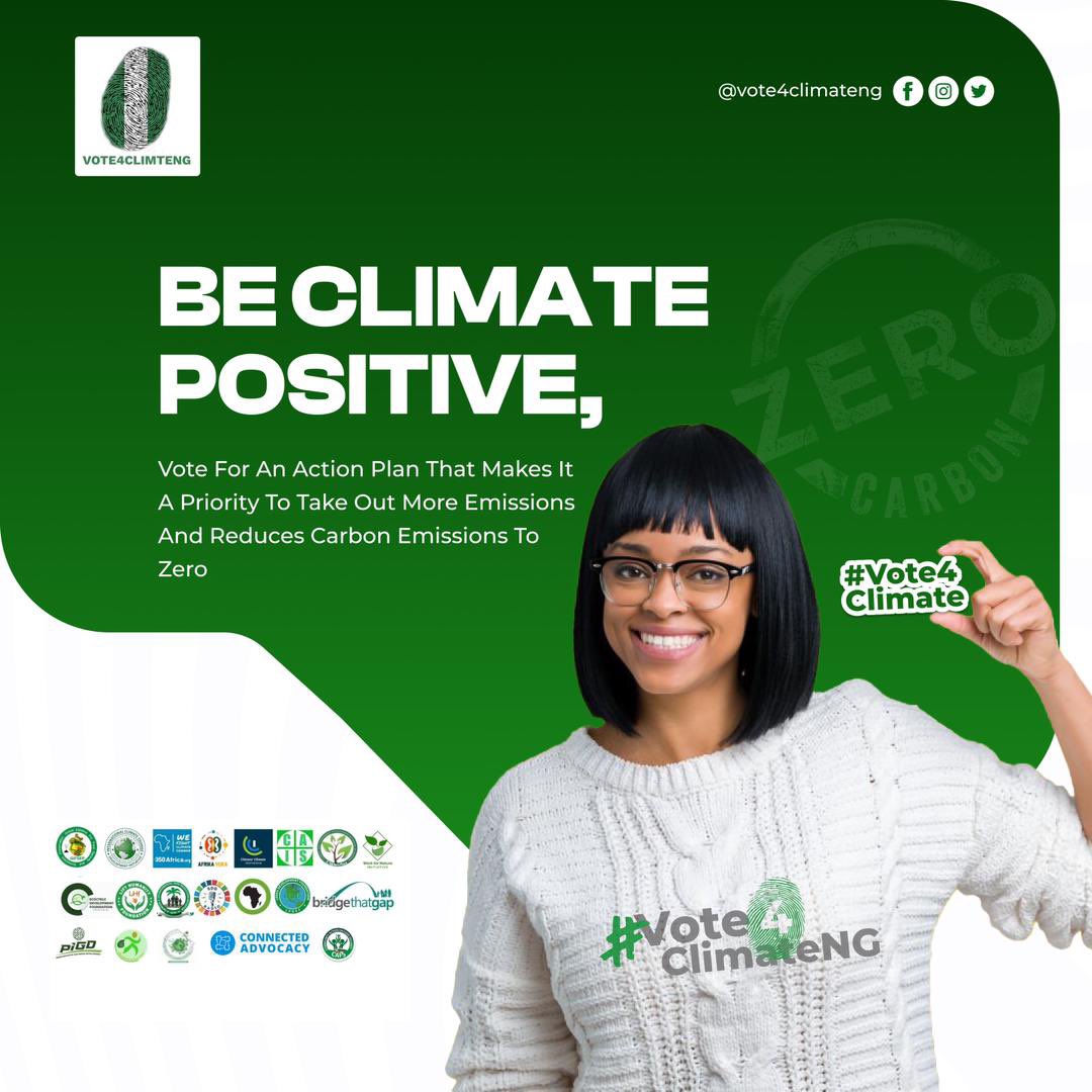 With the presidential elections over, we are gearing towards the gubernatorial elections. 

Be a part of the change and make your voice heard!

#Vote4Climate
#Vote4ClimateNG
 #GreenNigeria #Election2023 #VoteEcoFriendly
#FightClimateChange
