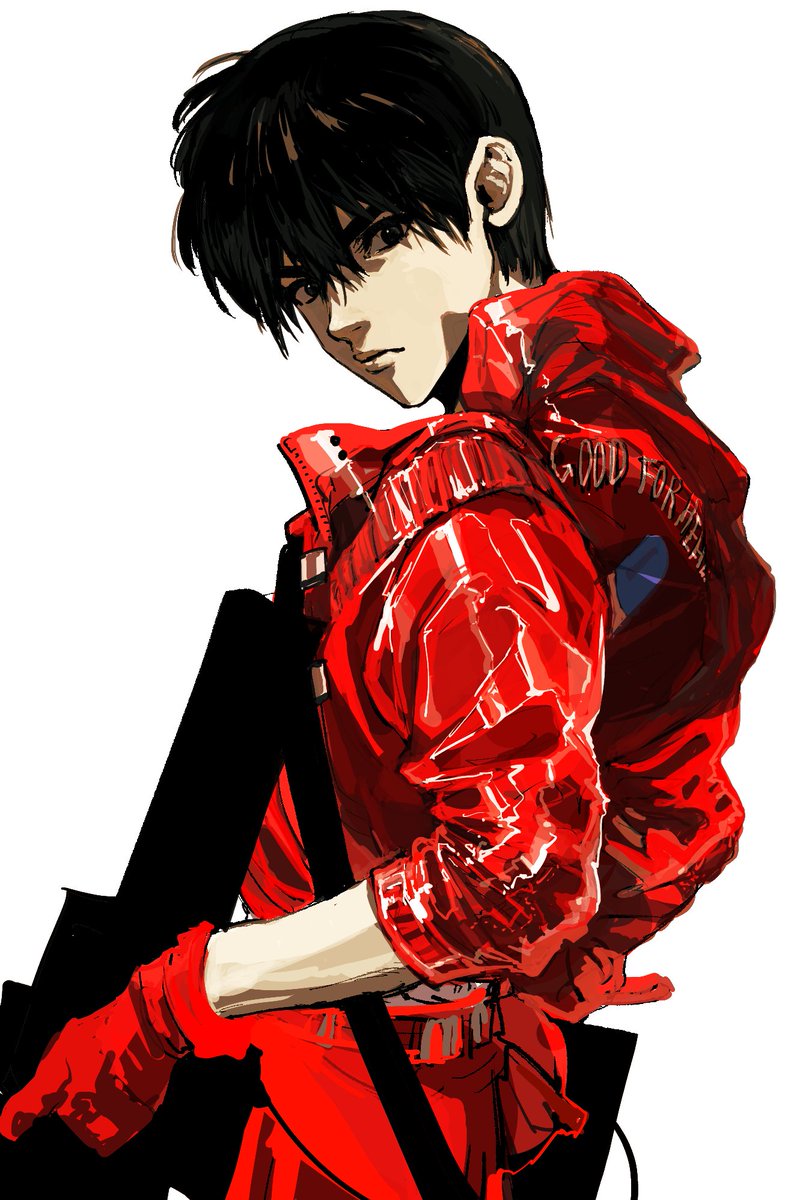 1boy male focus solo gloves black hair jacket red gloves  illustration images