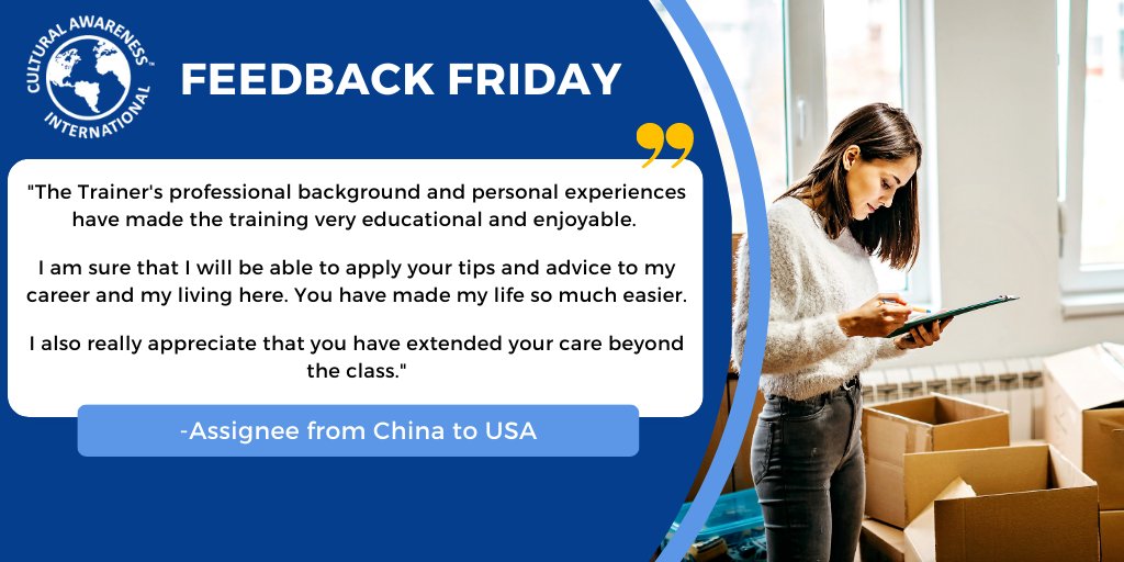 CulturalAdvice's tweet photo. CAI's Cultural Training sessions offer practical tips and advice to ensure a positive transition to the assignee's host location.
#culturaltraining #globalmobility #feedbackfriday https://t.co/fUainb80E5