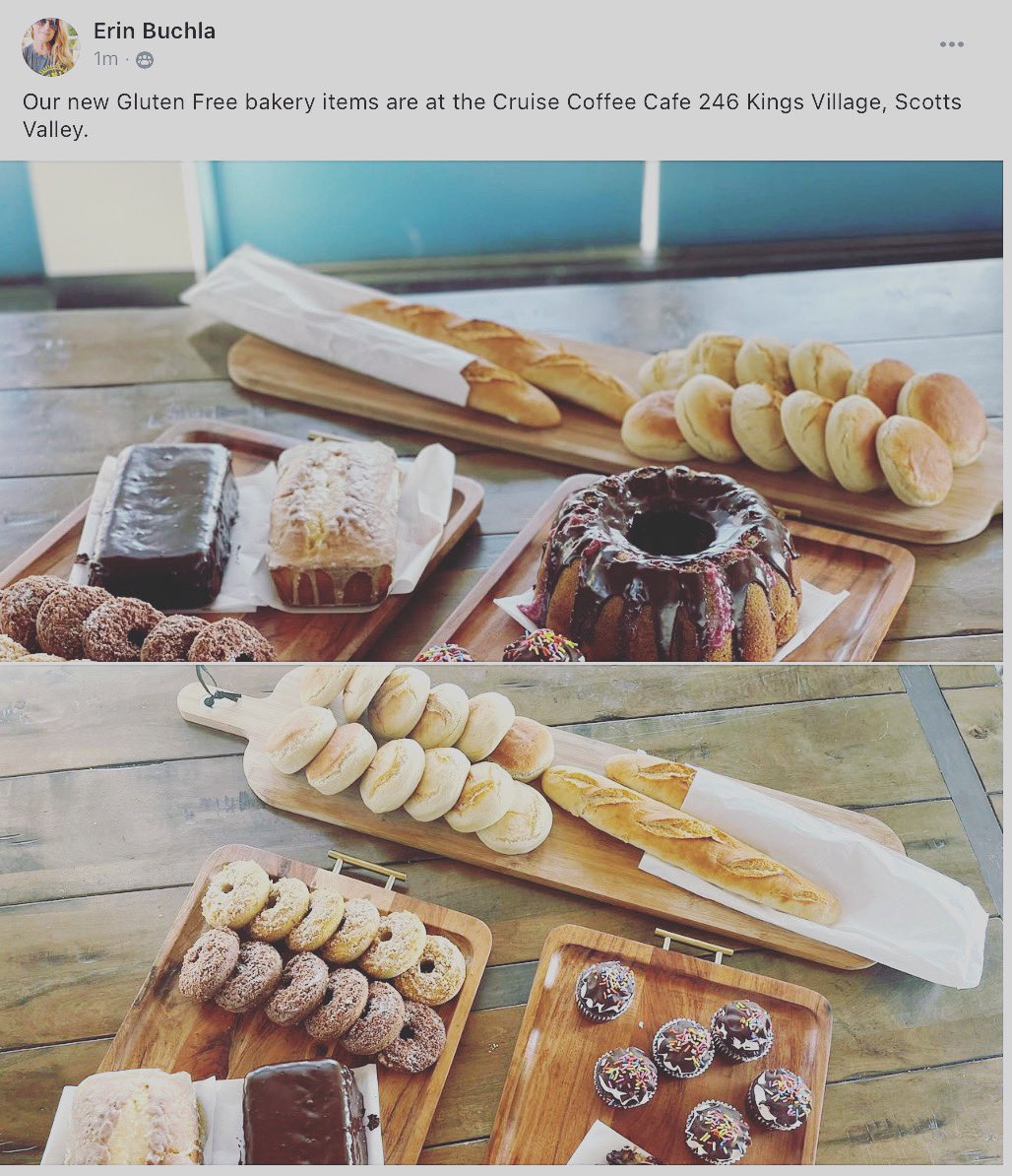 Switch Bakery is partnering up with a new cafe — Stop by Cruise Coffee in Scotts Valley &amp; sample a few of our fave gluten free pastries today, including baguettes, a lemon tea cake, keto friendly donuts, &amp; a chocolate vanilla matcha marble cake + fresh raspberry ganache