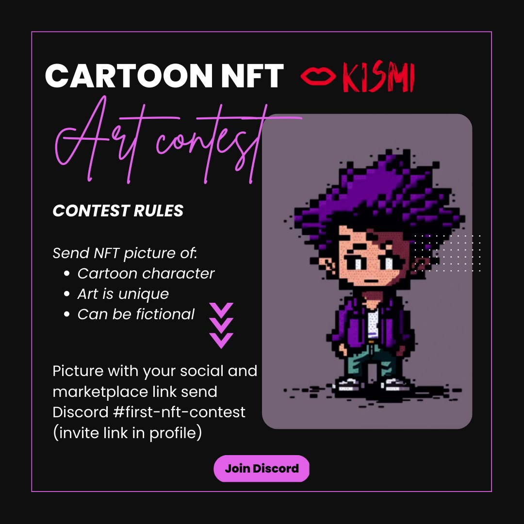 Are you an NFT artist and like to participate in fun and engaging contests?
We got one for you.
Share your favourite Cartoon NFT art with your marketplace link on our Discord servers #firstnftcontest, get upvoted and win some noticeable mentions.🤩
discord.gg/tHK2tKFHj2