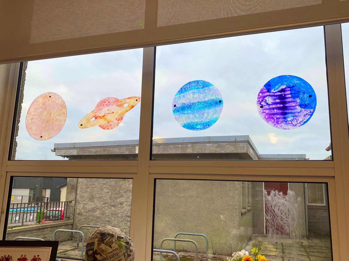 Primary 7 created planet sun-catcher! They researched their planet and used ink to create it. (Even without the sun they look great!)🪐