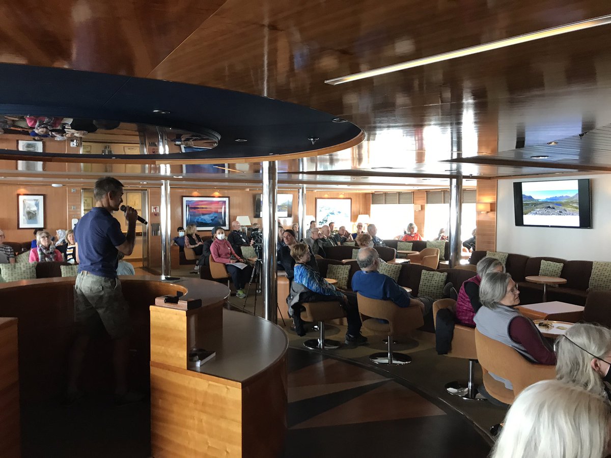 Fantastic opportunity to talk about our scientific hunt for beetles across #SouthGeorgia to the passengers of the <a href="/NatGeo/">National Geographic</a> explorer! 
@Darwin_defra