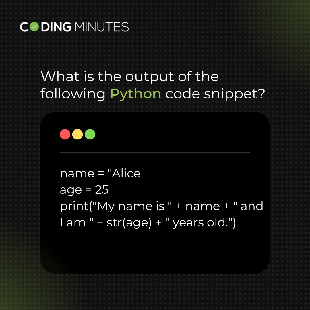 MinutesCoding's tweet image. Comment the correct answer now!

#CodingMinutes #Python #coding #programming