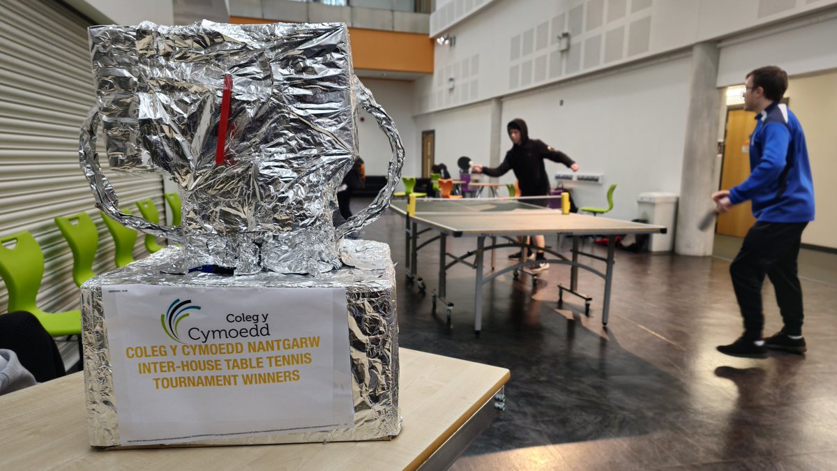 Today @CymoeddSport students organised and ran an inter-house table tennis tournament at Nantgarw as part of their sporting modules. We assisted as part of the Active Wellbeing provision. 

Students even crested the trophy for the winner - Well done all. #CymoeddCommunity