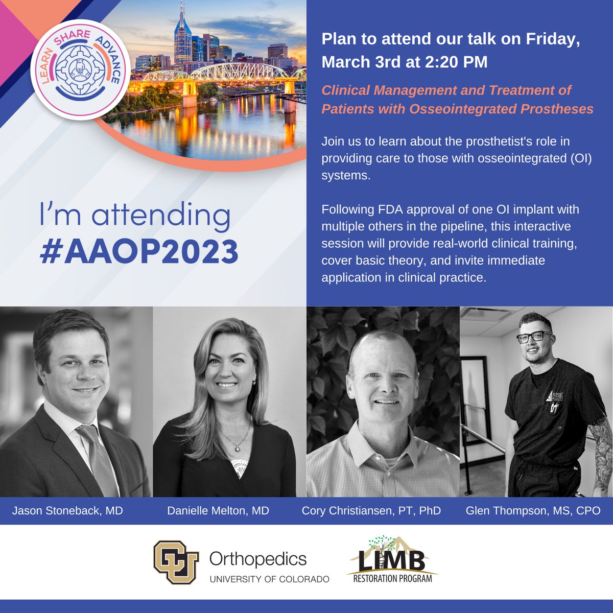 We'll see you at 2:20pm in Presidential Ballroom D for 'Clinical Management and Treatment of Patients with Osseointegrated Prostheses! #AAOP2023