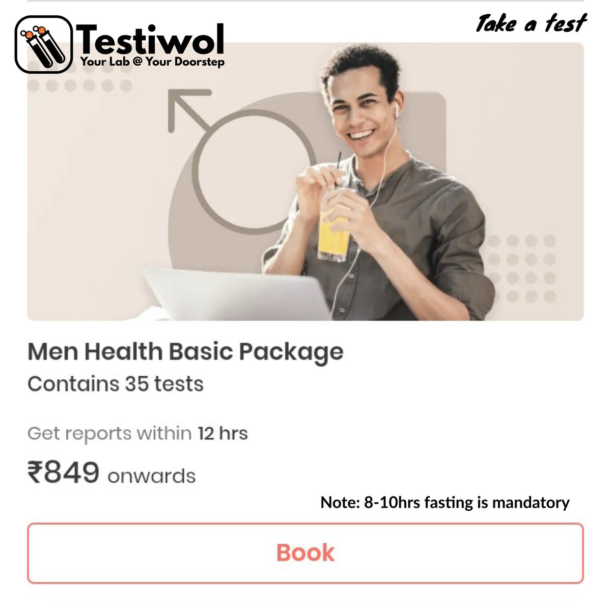 Testiwol Men Health Basic Package
Contains 35 tests
Get report within 12
Your Lab @ Your Doorstep 
#NewProfilePic #testiwol #care4all #onlinebloodtest #Sofidiagnostics #TIPL #Anantnag #Kashmir #best #Homecollection