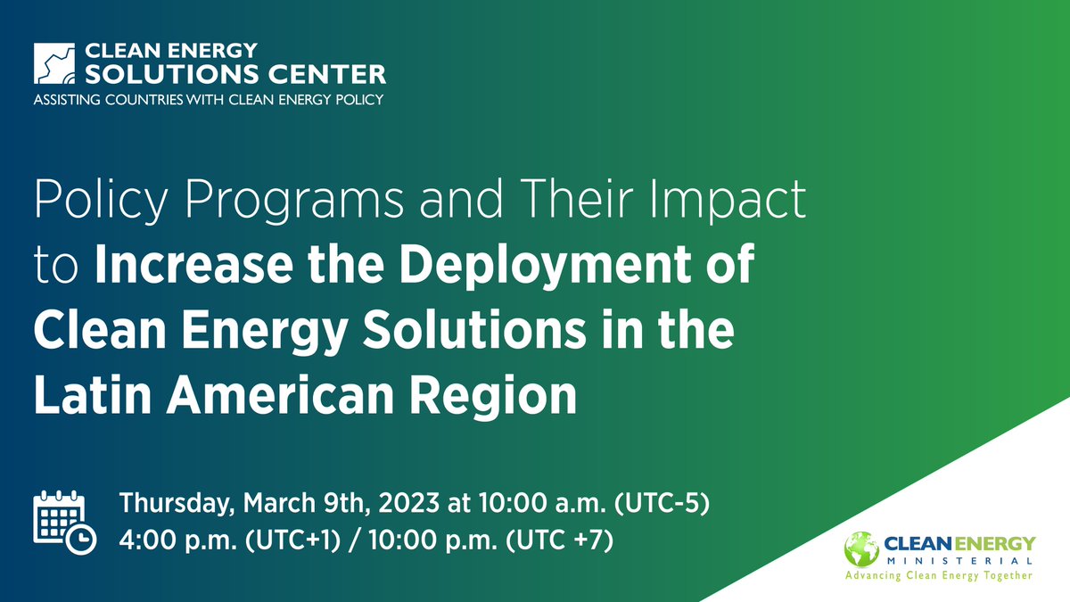 USEnergyAssn's tweet photo. Next Thursday, USEA’s @koolemansbeynen will participate in a webinar hosted by the Clean Energy Ministerial (CEM) initiative, @NREL, and the @Clean_Energy_SC to discuss policy programs and clean energy solutions in the Latin American Region.

Register: https://t.co/nqKnRgtDfB https://t.co/8eAhcywoYu