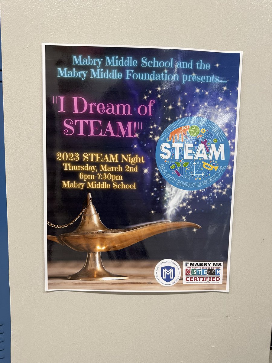 STEMcobb's tweet image. Amazing “I Dream of STEAM” night @MabryMiddle. The entire night was student led and showcased STEAM leaning in all disciplines from foreign language to math to science to robotics, fine arts and more. #STEMCobb #DoingDrivesLearning