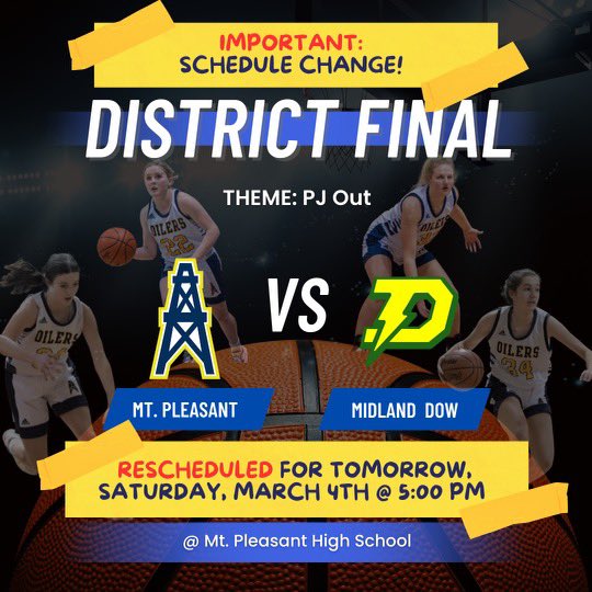 MtpOilers's tweet image. District final game tonight has been rescheduled to tomorrow at 5pm.