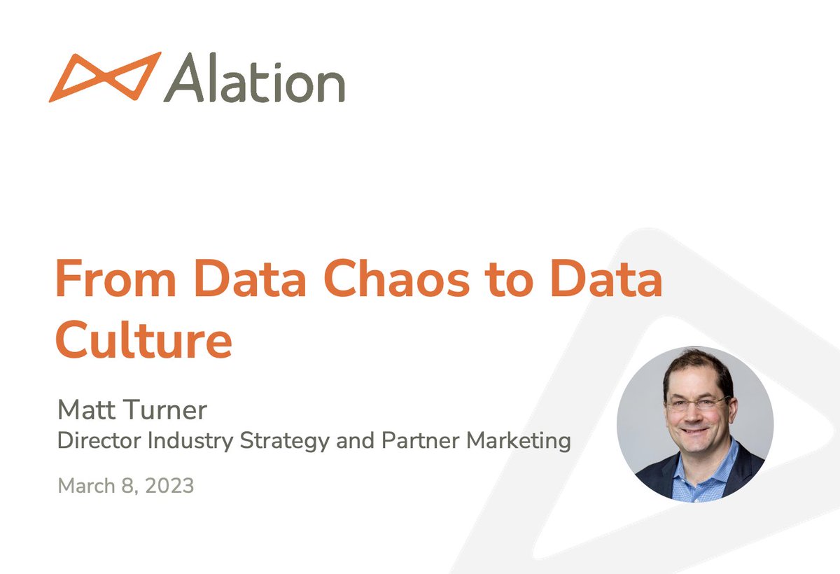 matt_turner_nyc's tweet photo. Really excited about @Data2030Summit in Dubai next week! I'm presenting 'From Data Chaos to #DataCulture" to kick off the #DataStrategy Track at 10:50 GST 8 March. Join the whole @Alation team at the event!
https://t.co/8gRJdQ624a
#Data2030 #Data2030SummitMEA https://t.co/kFOiY7ZUII