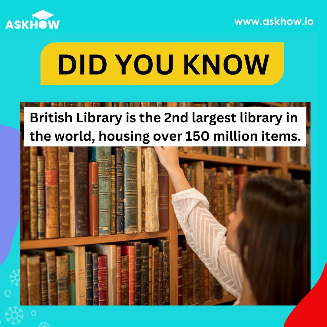 #Didyouknow that, British Library is the 2nd largest library in the #world, housing over 150 million items??

#fridayvibes #DidYouKnow #britishlibrary #education #funfacts #facts #MindBlowing #FunFacts #Interesting #AskHow