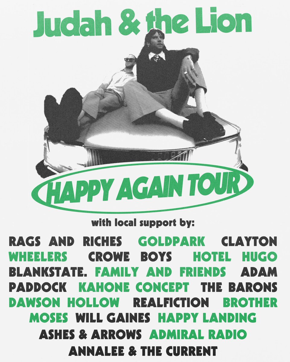 judahandthelion's tweet photo. The people have spoken. We are stoked to announce our openers for our Happy Again Tour!!! Go get your tickets so we can all rage together 💚

https://t.co/yx6HNyAscn https://t.co/XPFzqXQifo
