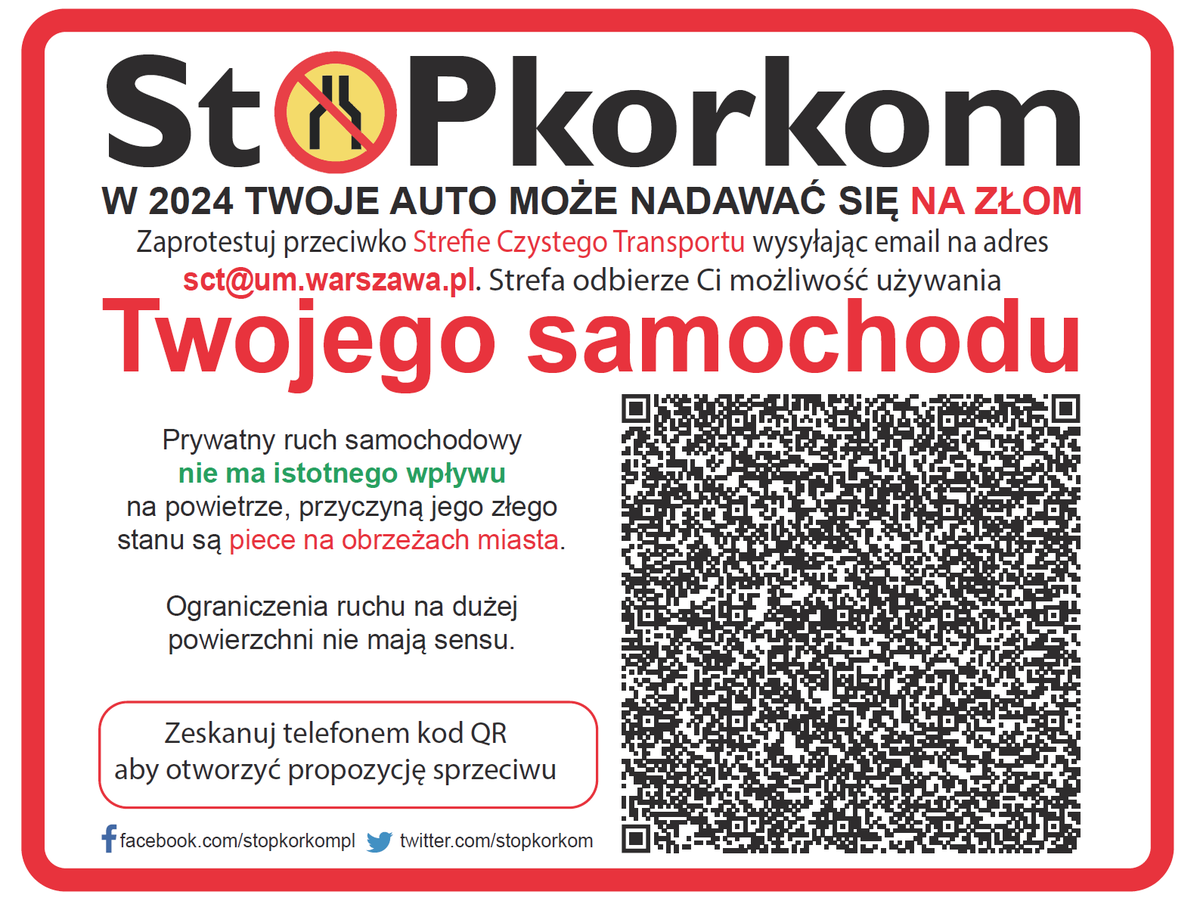 stopkorkom's tweet photo. Przygotowaliśmy dla Państwa projekt ulotki, którą możecie wydrukować, przekazać znajomym, współpracownikom, sąsiadom, lub umieścić na tablicy informacyjnej.

Z QR kodem:
https://t.co/TyLMYpjJtG
Bez QR kodu:
https://t.co/1QnHEoNcKF

#StrefaCzystegoTransportu #PlanTrzaskowskiego https://t.co/NqYbfZsnSo