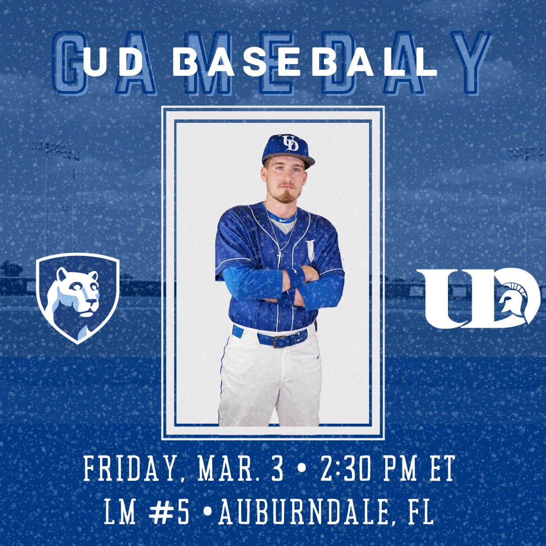 𝙄𝙩’𝙨 𝙂𝙖𝙢𝙚𝙙𝙖𝙮! The Spartans are set to take on Penn State Abington at 2:30 PM(ET).

🆚 Penn State Abington
⏰ 2:30 p.m. (ET)
📍 Auburndale, FL.
🏟️ Lake Myrtle #5
🎥 russmatt.com/tournament-inf…

#UDBaseball | #SpartanNation