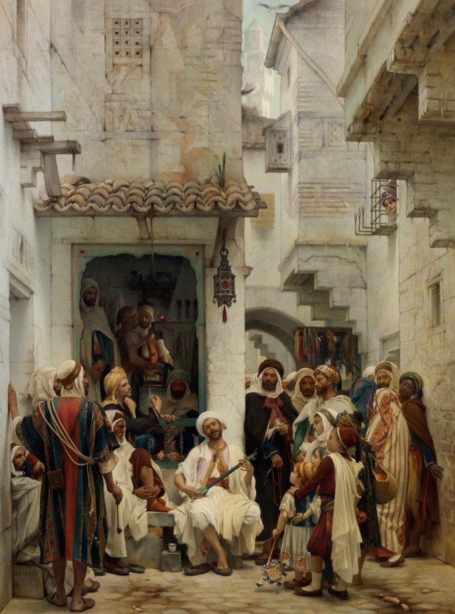 Amchedall's tweet photo. Sans doute le tableau que j’apprécie le plus, une scène à Constantine il y a 2 siècles d’un très grand réalisme, c’est limite une photographie. La classe qu’on avait, admirez les tenues. https://t.co/gflwvdryFj