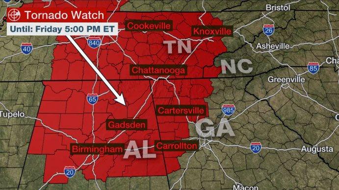 #Tornado watch has been issued until 4pm CST for parts of northern ...