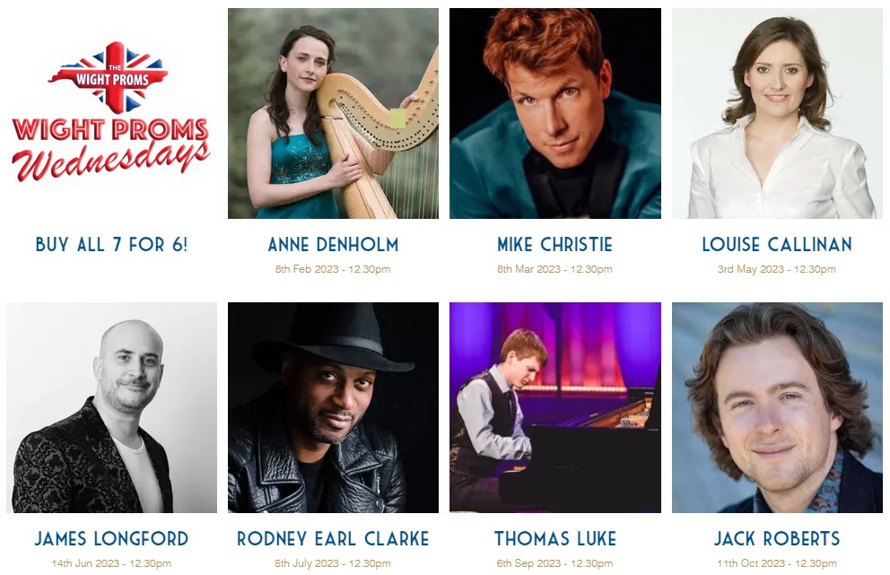 Wight Proms Wednesdays - Wight Proms would like to bring you a bit of the 'Wight Proms' throughout the year and not just in August, and so they've launched a lunchtime concert series 'Wight Proms Wednesdays' with seven concerts spread across this year. mailchi.mp/e4ada845a7df/w…