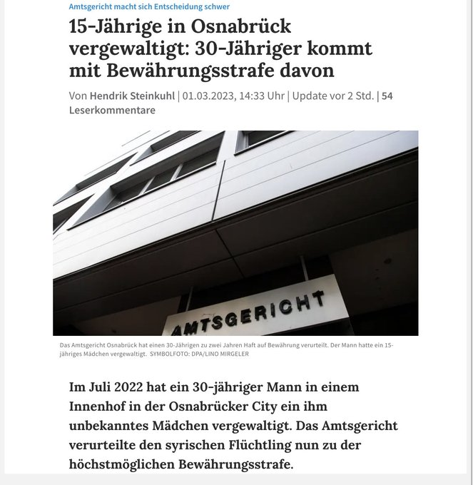 Eddie_1412's tweet photo. Vergewaltigungen.

Richter im Urteil zum Vergewaltiger: "Glück gehabt".

Gibts Glückwünsche von Frau Faeser, @BMI_Bund ? https://t.co/ygPb2BhJsY