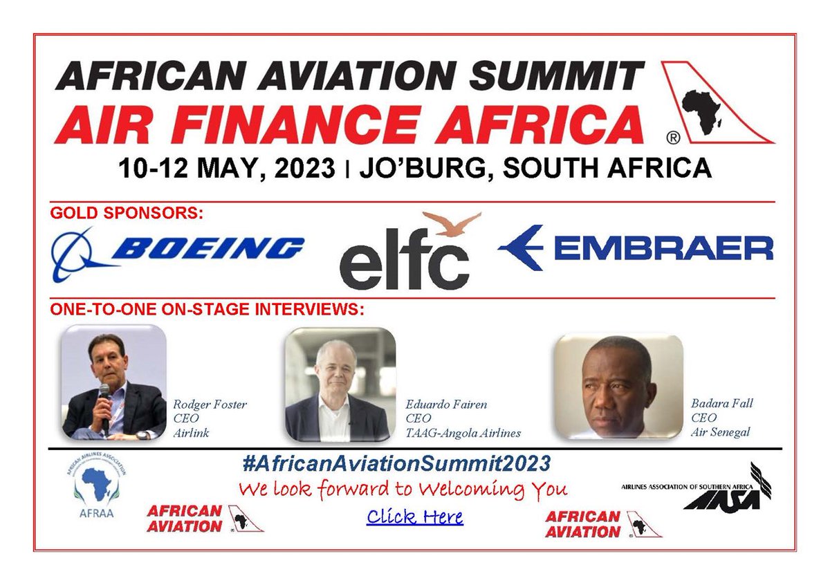 Confirmed One-to-One On-Stage Interviews during African Aviation Summit - Air Finance Africa 2023 - <a href="/TAAGDigital/">TAAG</a> <a href="/airsenegal/">Air Sénégal</a> <a href="/Fly_Airlink/">Airlink</a> - Join Us: africanaviationsummit.com/contact-regist…