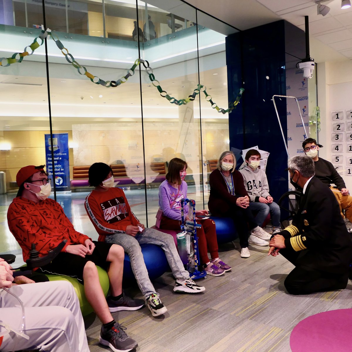 Surgeon_General's tweet photo. During my visit to @ChildrensColo, I stopped by Seacrest Studios and met with a group of impressive young people who asked some of the hardest-hitting questions I’ve gotten today! #thewisdomofchildren https://t.co/AAqOy4FZZe