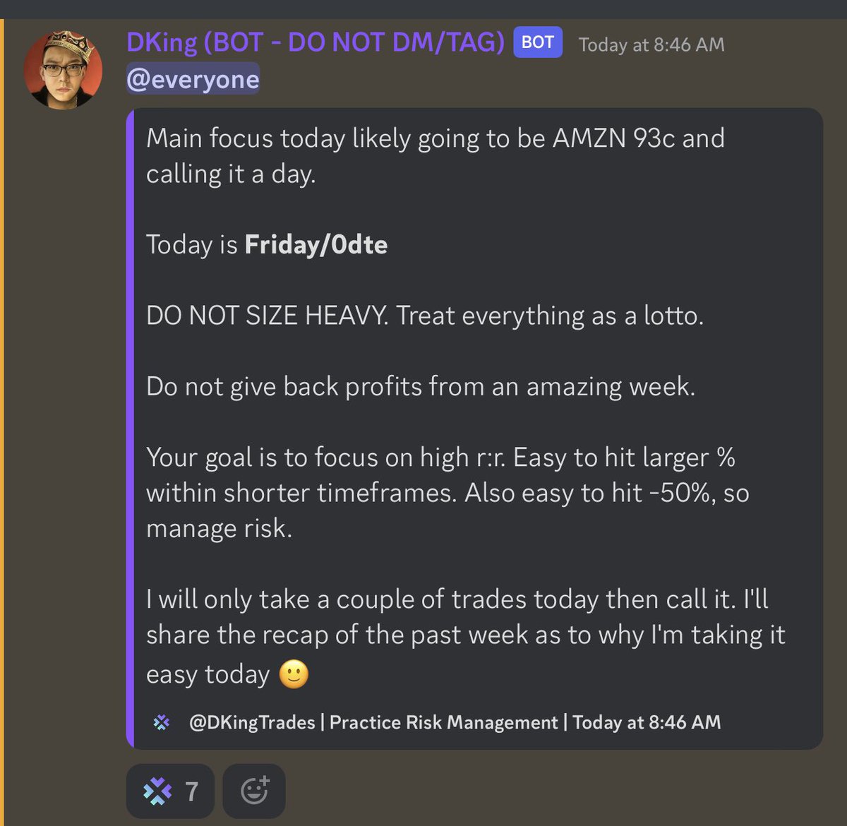 XenithTrading's tweet image. Plan the trade, trade the plan. This was our only focus today after one of the best weeks in 2023. $AMZN

It’s important to take it easy and cool off when you’re hot, just as important to take a break if you have a losing streak. Reset the mind and touch some grass!