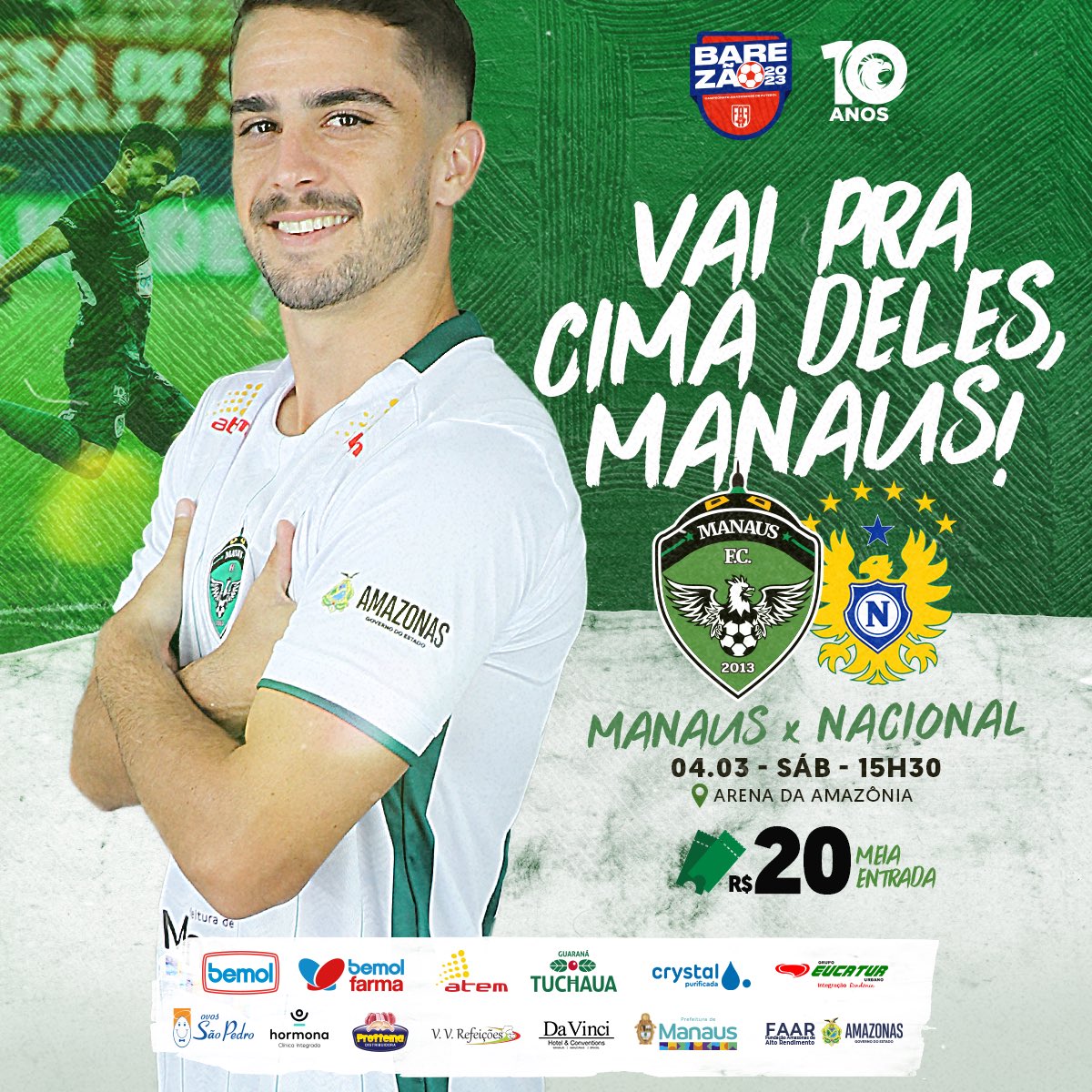 oficialmanausfc's tweet photo. O Manaus joga sua última rodada de primeira fase no Amazonense contra o Nacional, em mais um importante confronto que vai definir quem enfrenta quem no mata-mata.
🏆#Amazonense23- 9ª Rod.
🆚 Nacional
📆 Sábado - 04/03 ⏰ 15h30 (Manaus)
🏟 Arena da Amazônia
🎟 R$20 - meia https://t.co/pELIPL7ODK