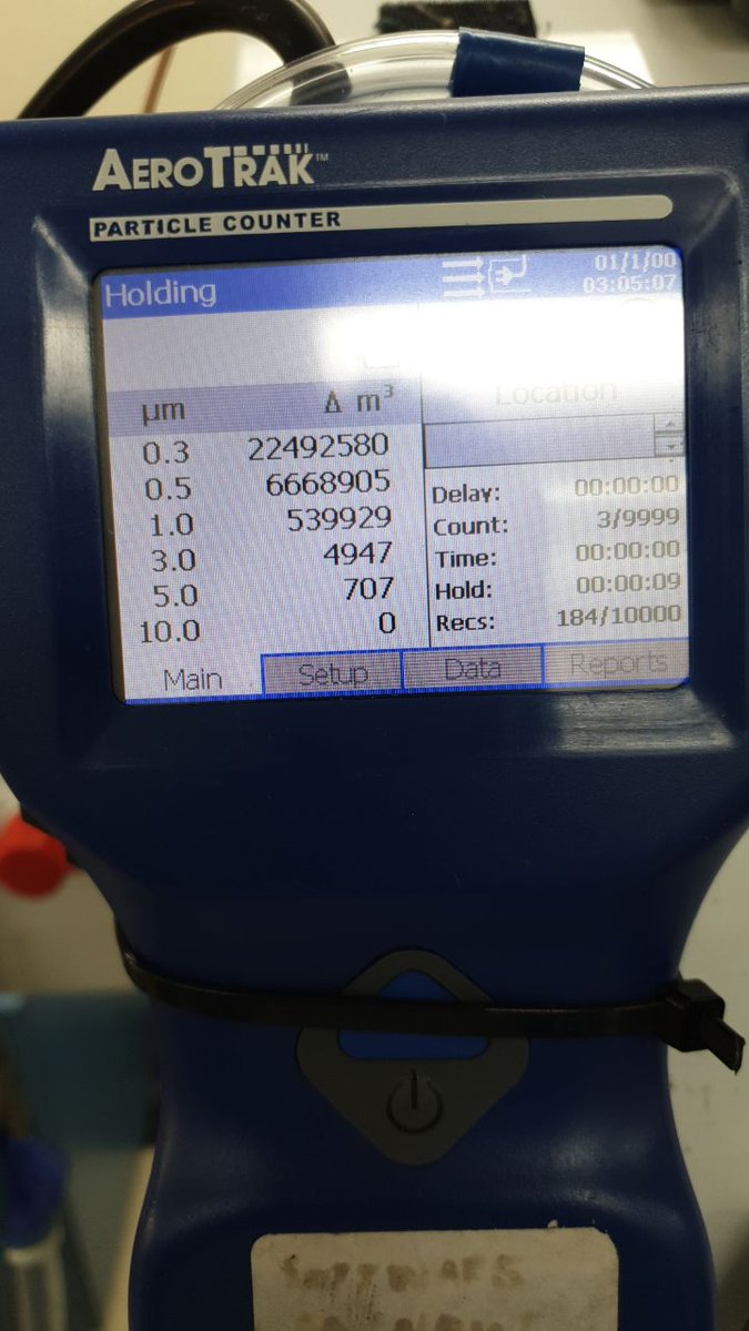 Airborne particle concentration in 6 channel size emitted during coughs from a patient infected by RSV🦠. Do the concentration and size change with the type of  virus?? Particles larger than 0.5um can potentially carry RSV and imagine if you inhale those particles🤧.