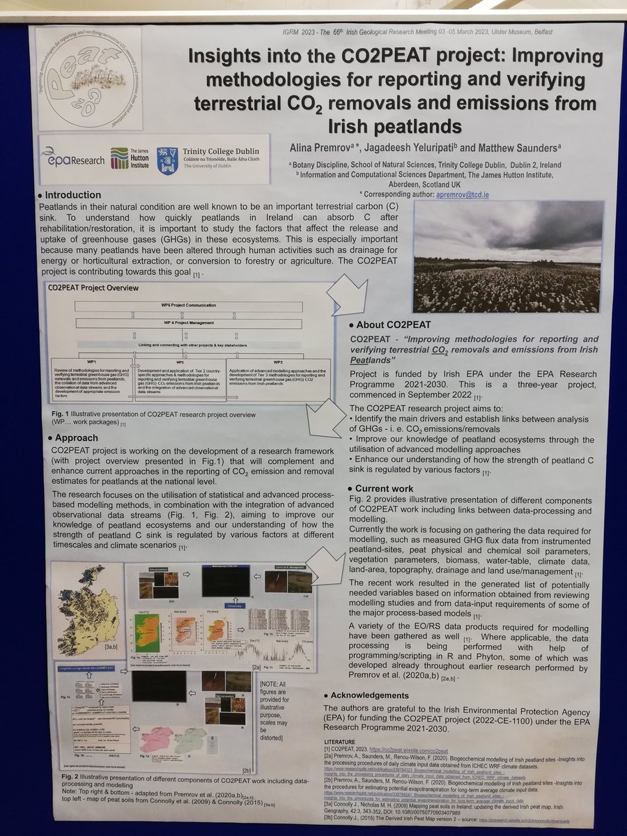 CO2PEAT (@co2peat_project) on Twitter photo Great to see our <a href="/CO2PEAT_project/">CO2PEAT</a> poster displayed at the Irish Geological Research Meeting #IGRM2023
This year the #IGRM2023 is taking place in <a href="/UlsterMuseum/">Ulster Museum</a> 3-5 March 🤩
<a href="/EPAResearchNews/">EPA Research News</a>
<a href="/TCD_NatSci/">School of Natural Sciences, Trinity College Dublin</a> <a href="/JamesHuttonInst/">James Hutton Institute</a>
<a href="/matts20000/">Matt Saunders</a> <a href="/JYeluripati/">Jagadeesh Yeluripati</a> <a href="/APremrov/">Alina Premrov</a> Great to see our <a href="/CO2PEAT_project/">CO2PEAT</a> poster displayed at the Irish Geological Research Meeting #IGRM2023
This year the #IGRM2023 is taking place in <a href="/UlsterMuseum/">Ulster Museum</a> 3-5 March 🤩
<a href="/EPAResearchNews/">EPA Research News</a>
<a href="/TCD_NatSci/">School of Natural Sciences, Trinity College Dublin</a> <a href="/JamesHuttonInst/">James Hutton Institute</a>
<a href="/matts20000/">Matt Saunders</a> <a href="/JYeluripati/">Jagadeesh Yeluripati</a> <a href="/APremrov/">Alina Premrov</a>