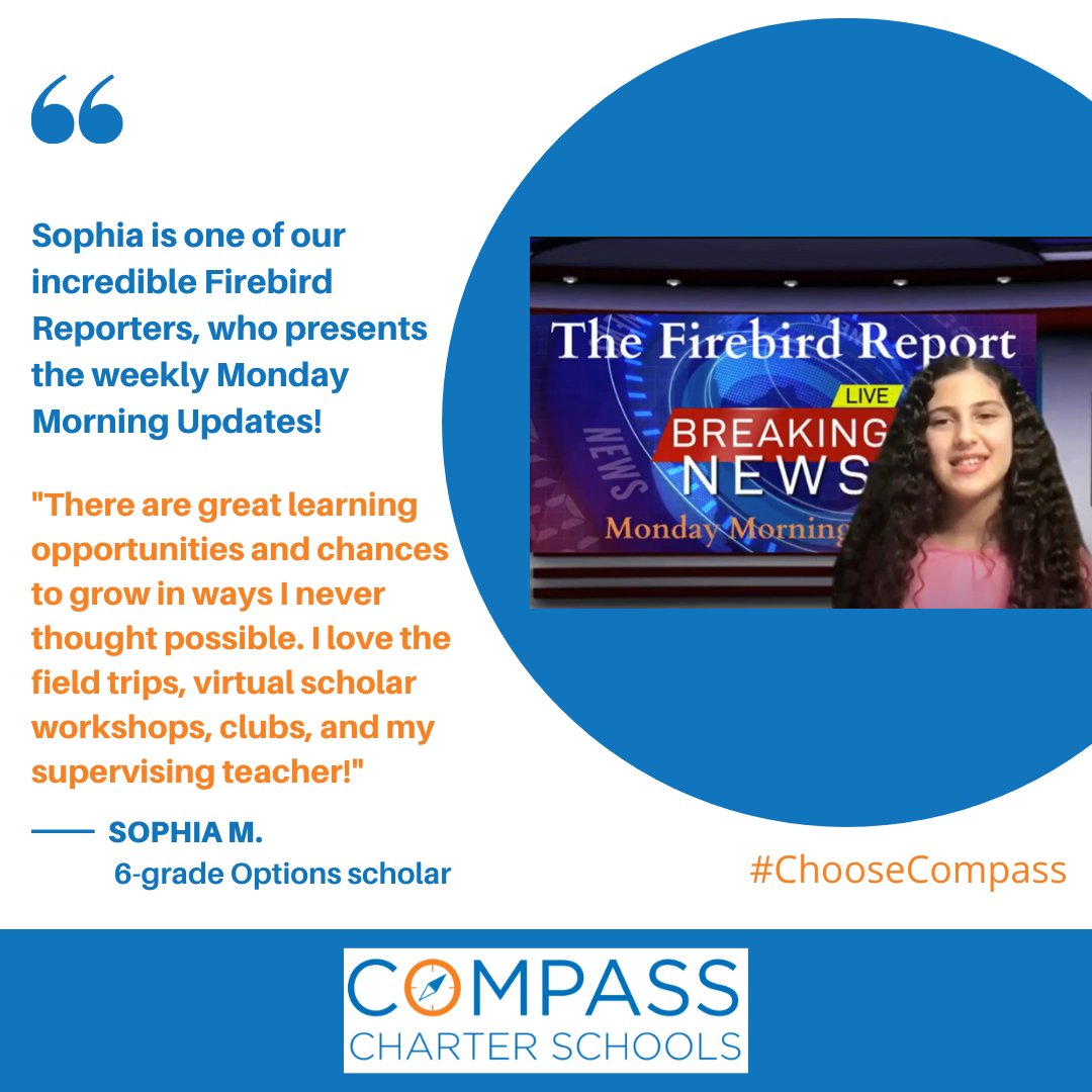 CompassCs's tweet photo. Learn why our #scholar Sophia chose #Compass! Thank you Sophia for being a part of our #CompassFamily! 

#ChooseCompass #EnrollToday #OnlineLearning #VirtualEducation #PersonalizedLearning #CharterSchool #CompassExperience #ScholarsFirst #GoldStandard #Education #Homeschool https://t.co/8e1y4qquZK