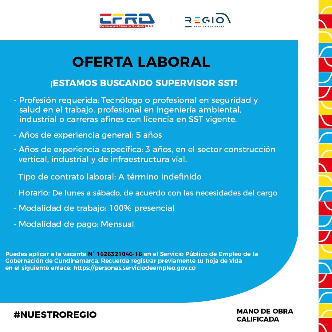 RegiotramCFRO's tweet photo. #RegioTeInforma
Esta información es importante para ti. Tenemos nuevas ofertas laborales para mano de obra calificada. Si estás interesado y cumples con alguno de los perfiles, te invitamos a participar. 🚊
#NuestroRegio #RegiotramDeOccidente #CFRO #Regiotram https://t.co/jDCMdYykoJ