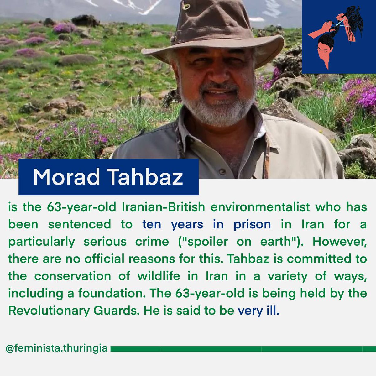 #MoradTahbaz
#مراد_طاهباز 
زندانی فعال محیط زیست، ۶۳ ساله
محکوم به ده سال حبس 
Sentenced to 10 years.