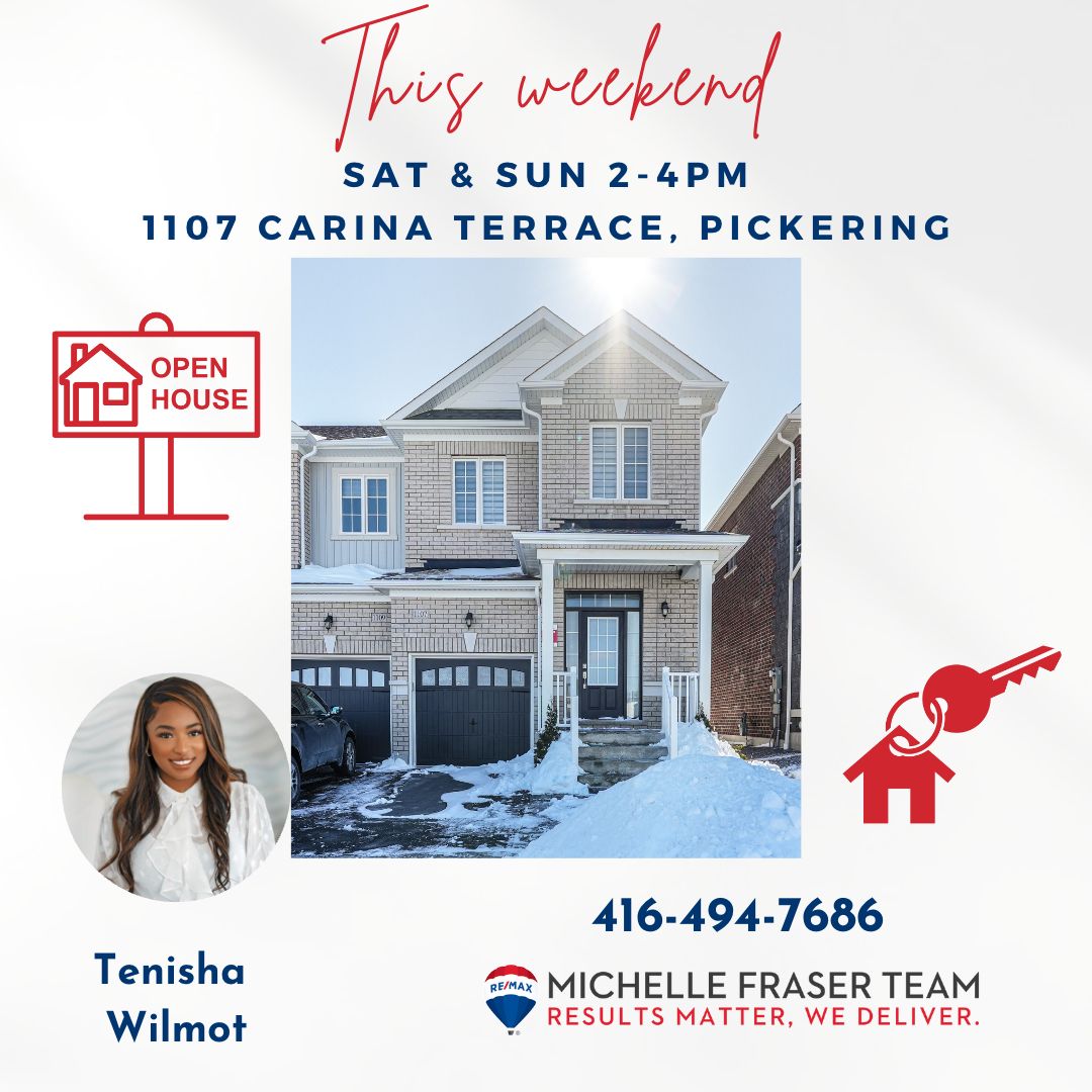 🏠 Attention home buyers! 🏠 OPEN HOUSE

Come and see this stunning end-unit townhouse at 1107 Carina Terrace in Pickering!

#OpenHouse #PickeringRealEstate #ModernHome #WalkoutBasement #MichelleFraserTeam #RealEstate #MoveInReady #HomeBuying #DurhamRegion #Toronto