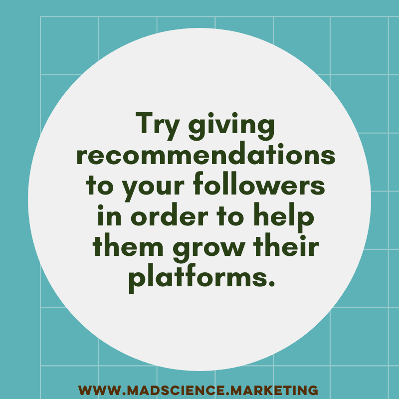 MadScienceInc's tweet photo. Try giving recommendations to your followers in order to help them grow their platforms. https://t.co/UUNhAWuHk0 

#MarketingCompany #SocialMedia #InternetSales #NonProfit #SmallBusiness #BusinessHelp #DigitalMediaMarketing #MediaMarketing #DigitalMarketing #Marketing https://t.co/mMNreGPg8A