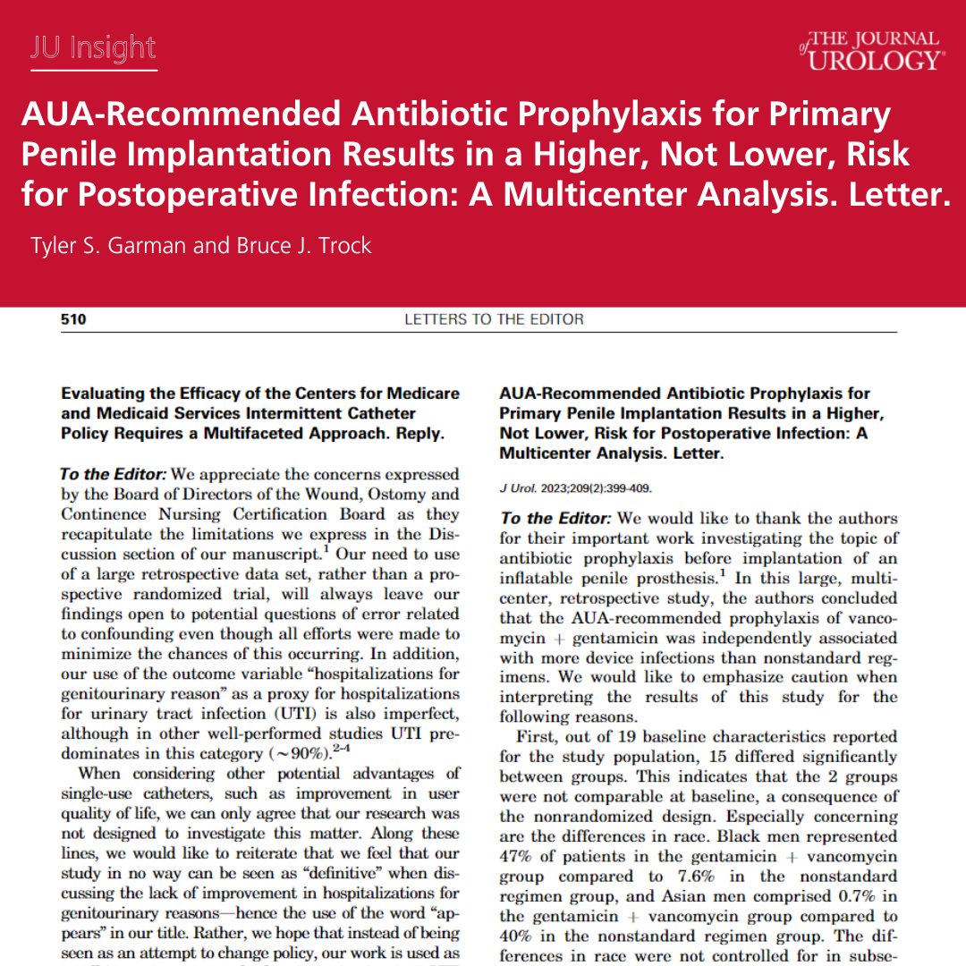 Re: AUA-recommended Antibiotic Prophylaxis for Primary Penile Implantation Results in a Higher, Not Lower, Risk for Postoperative Infection: A Multicenter Analysis  auajournals.org/doi/full/10.10…