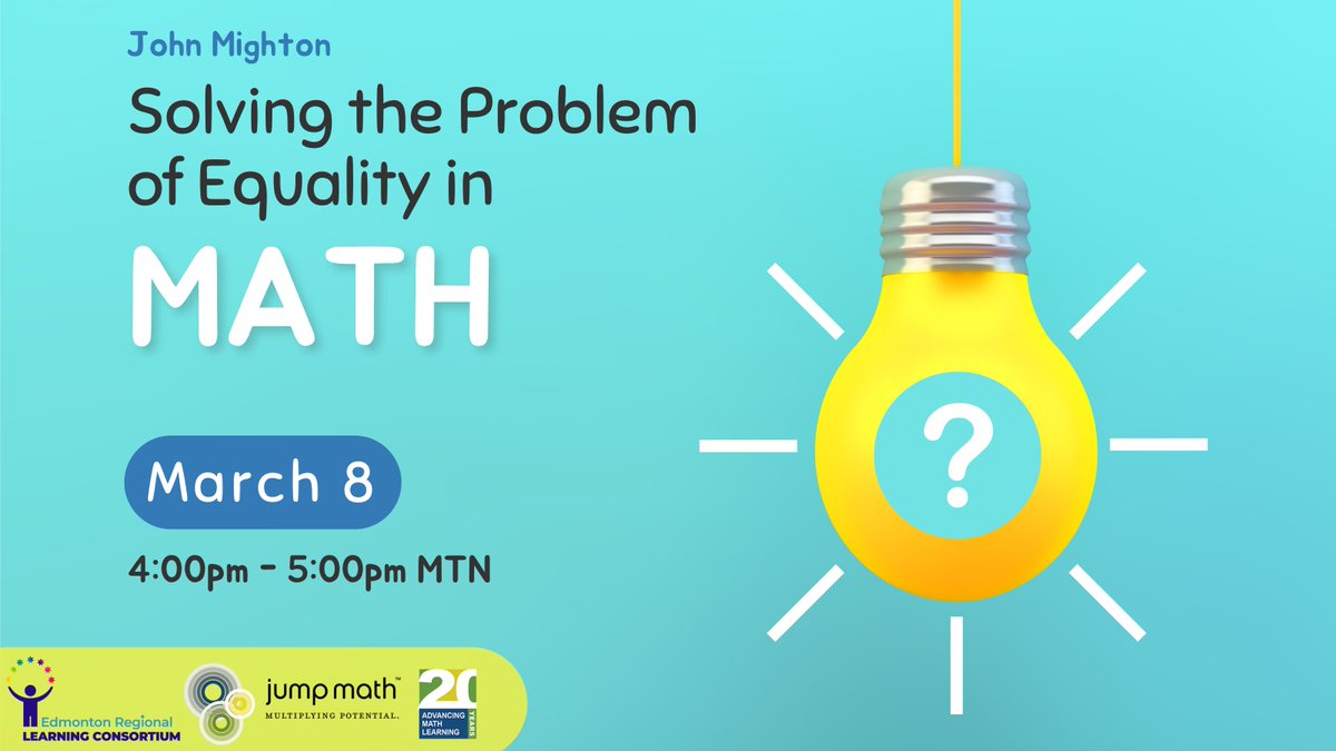 erlcpl's tweet image. Learn how you can motivate your students to reach new levels of achievement in problem solving using #JUMPMath’s innovative structured literacy approach in this session with founder @johnmighton.

Learn more/register: bit.ly/ERLCMA353 
#math