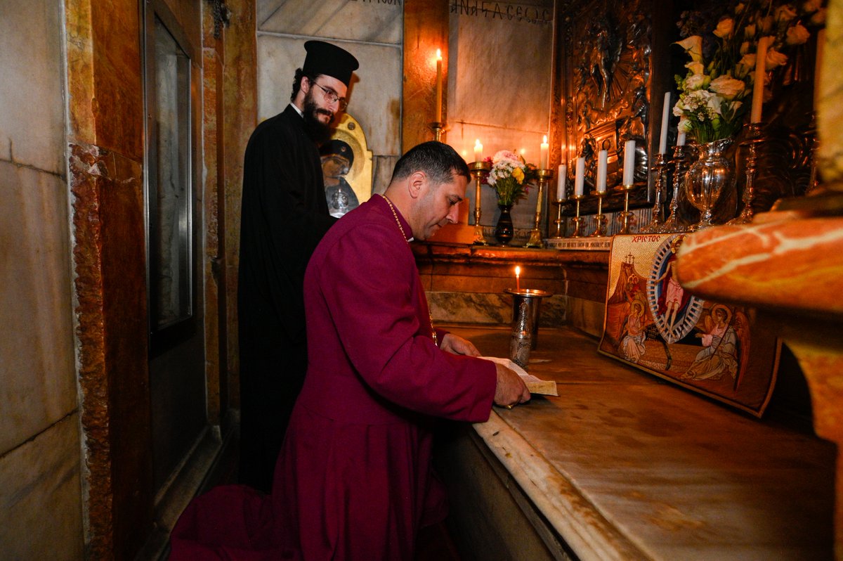 At The Church of the Holy Sepulchre in Jerusalem, the Chrism oil which will be used to anoint The King at the Coronation in May has been consecrated by The Patriarch of Jerusalem and the Anglican Archbishop in Jerusalem. [1/3]