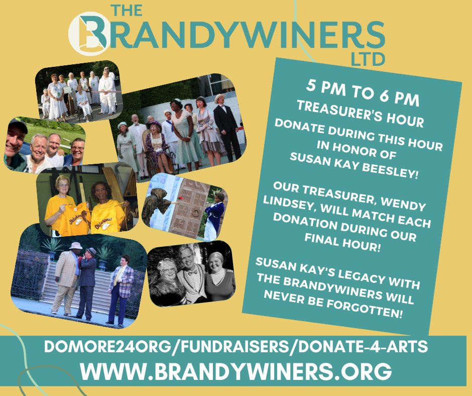 Thank you to our Treasurer, Wendy Lindsey, who is matching all donations over the next hour! Wendy is helping to preserve Brandywiners Music | ARTS | Theatre programming! Please join her by making a donation here: domore24delaware.org/fundraisers/do…
#DoMore24DE #Brandywiners
